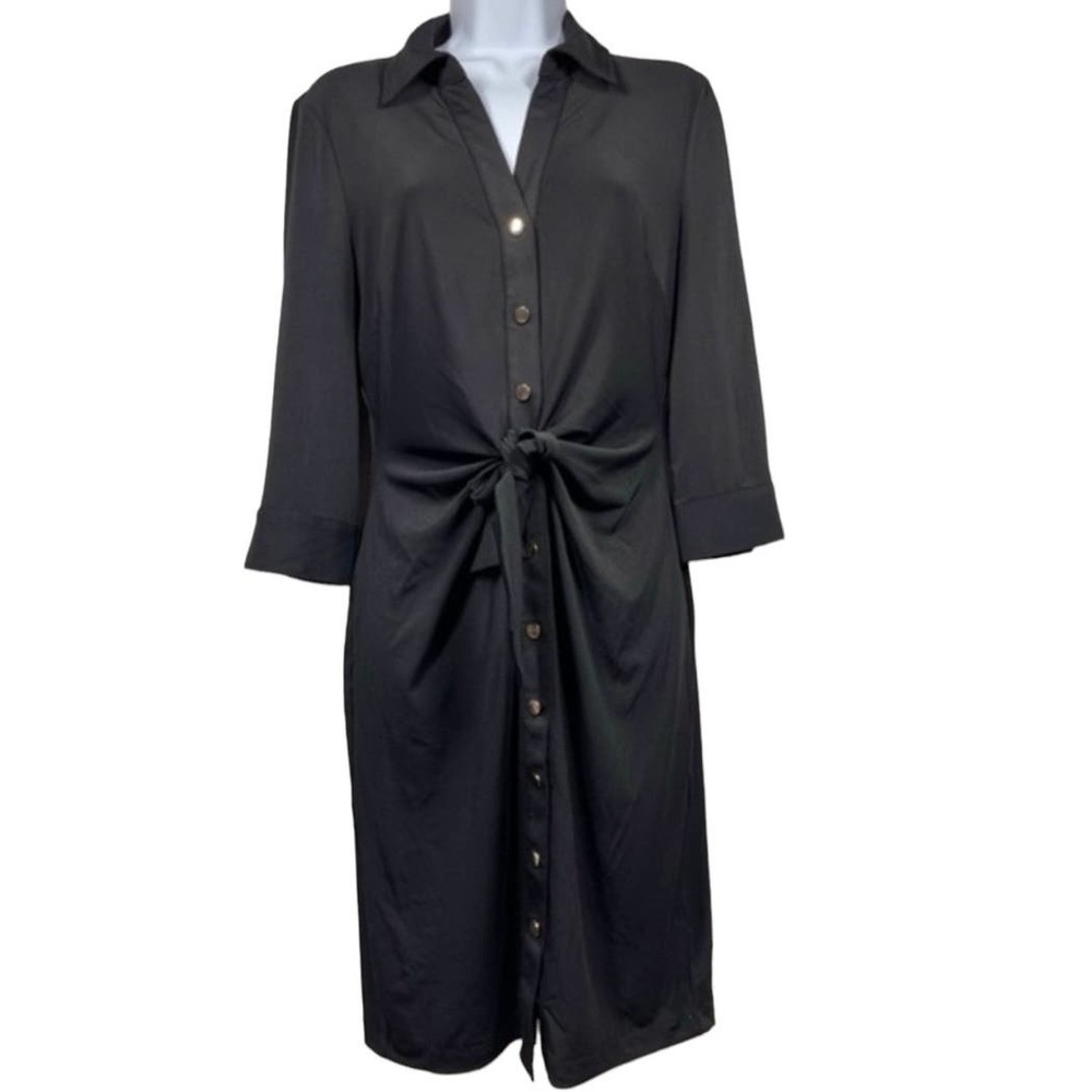 PHILOSOPHY Black Button-Up 3/4 Sleeve Tie-Front Jersey Dress Size Small